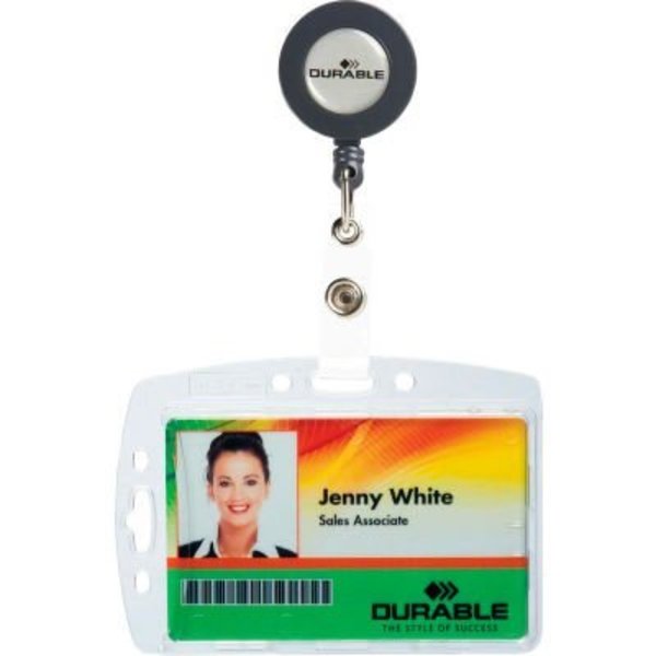 Durable Office Products Durable® Shell-Style ID Card Holder, Vertical/Horizontal, With Reel, Clear, 10/Pack 801219